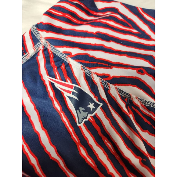New England Patriots Majestic Women Leggings Blue Red Zebra Print Stretch Pant L - Picture 3 of 7